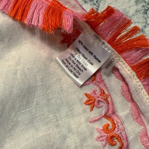 Spartina 449 Swimsuit Cover Up White Embroidered Fringe Lightweight One Size-EUC - Picture 9 of 13